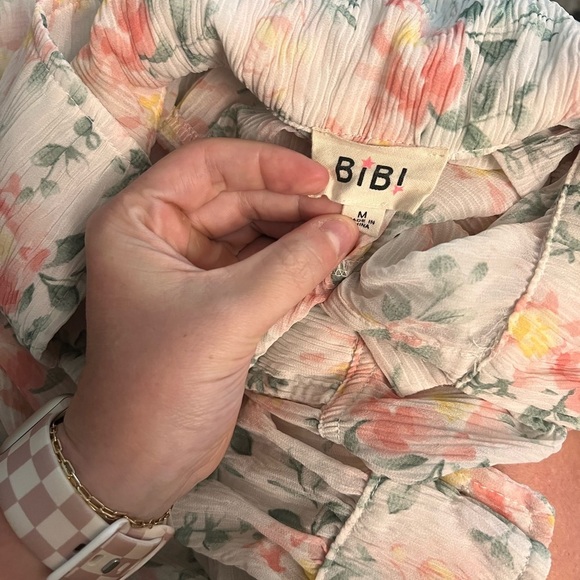 BiBi Floral Pattern Wrinkle Sheer Oversized Shacket Ivory/Blush Size M - Picture 4 of 5